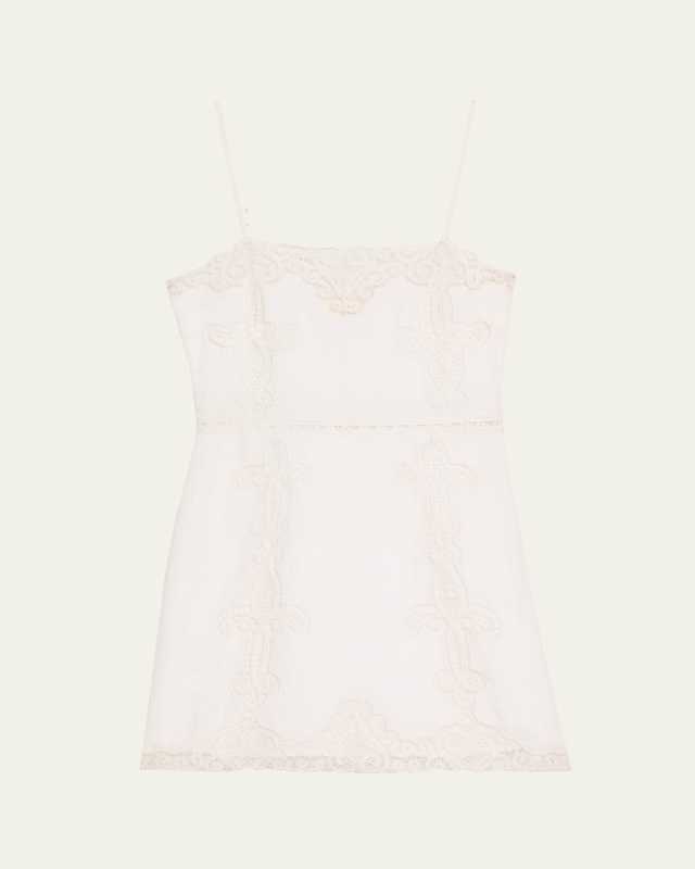 Olivine Linen Crochet Lace Mini Dress